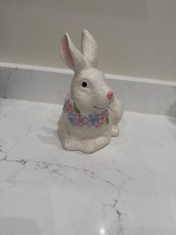 Vintage White Ceramic Floral Easter Bunny