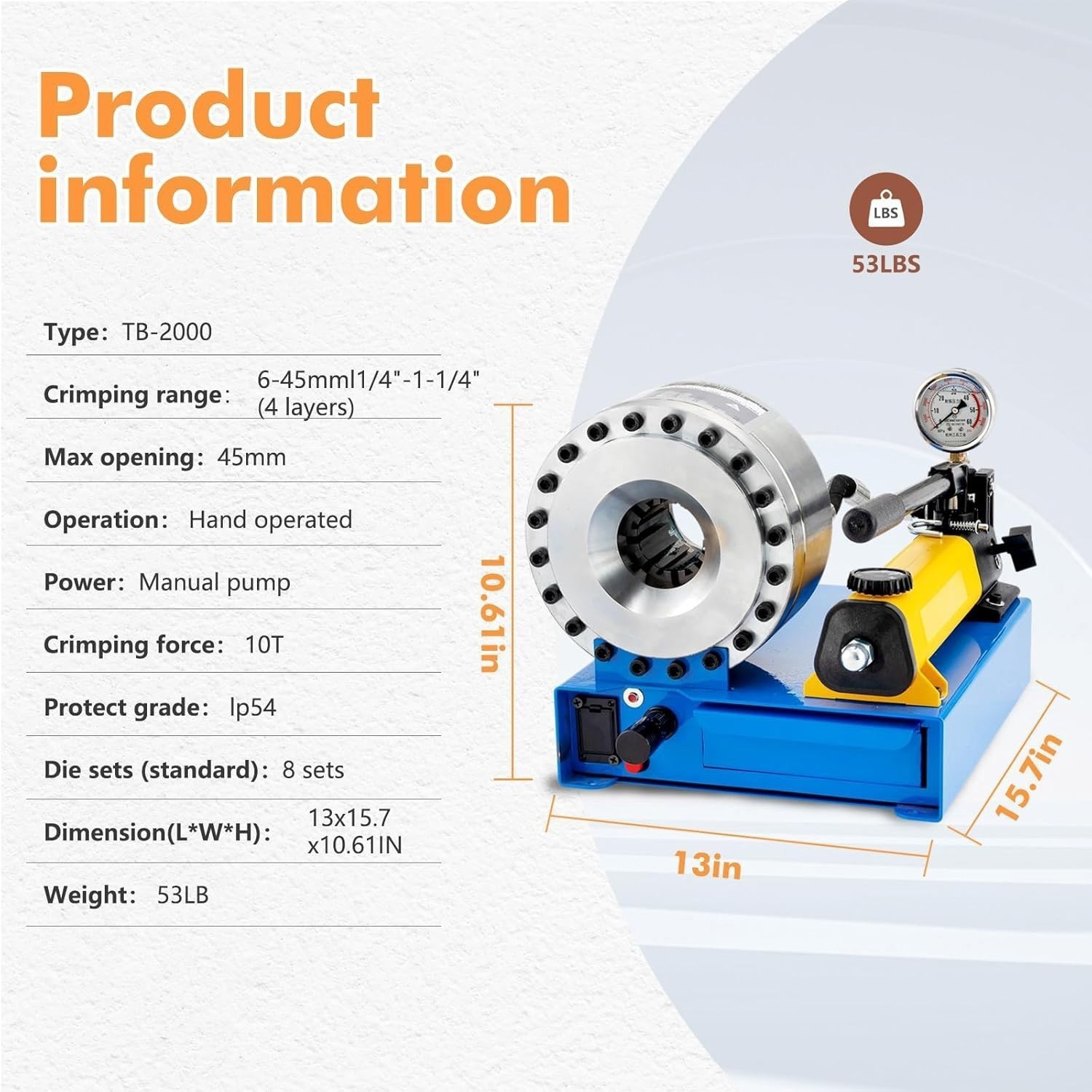 New 5600KN Hydraulic Hose Crimper Pipe Clamping Machine w/ 8 Sets Dies 10mm-30m