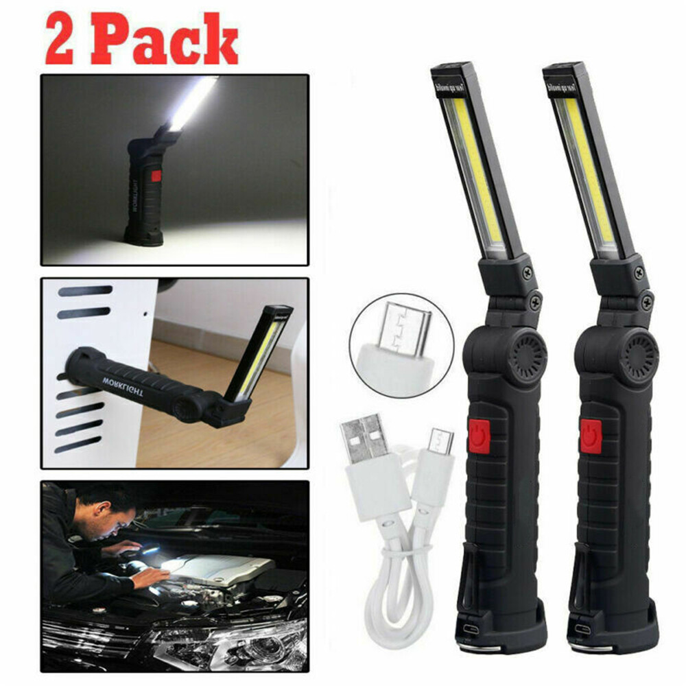 2PCS USB Rechargeable LED Work Light with Magnetic Base & Folding Torch Design