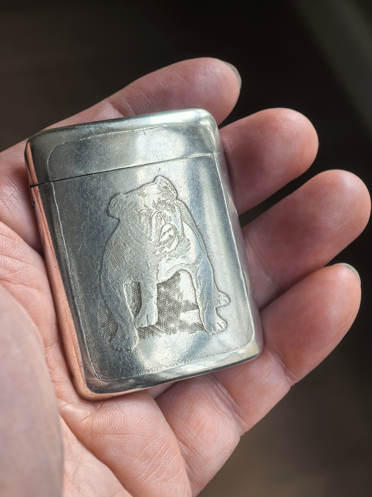 Antique Heavy Sterling Silver Bulldog Match Safe/Vesta Case Exquisite Detail