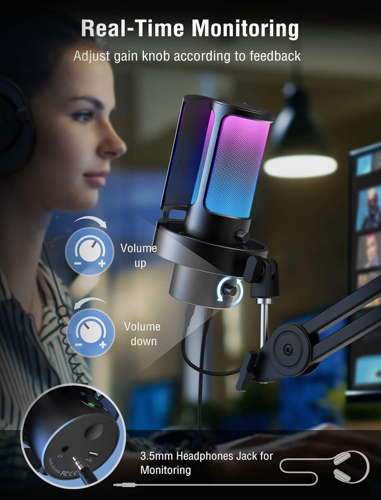 FIFINE Gaming USB Microphone, PC Computer Mic with 4 Polar Patterns for Podcast