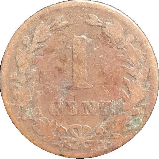 1877 Netherlands 1 Cent Bronze Coin - VF (Very Fine) condition