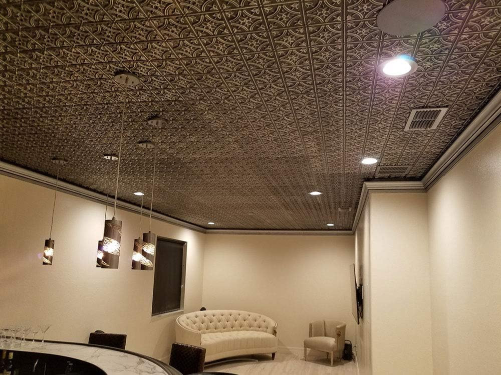 Antique Silver Gothic PVC Ceiling Tiles - 25 Pack, 100 Sq.Ft Coverage
