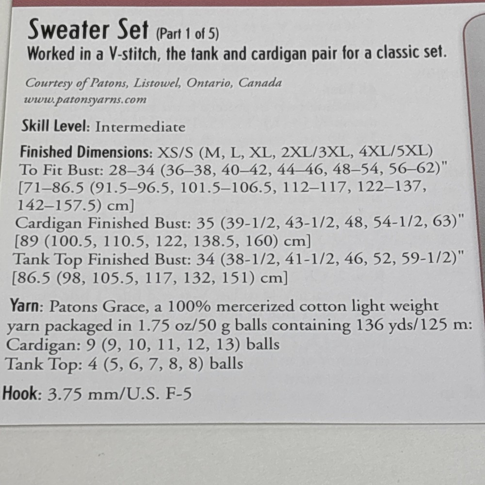 Sweater Set Crochet Pattern Cards Pages