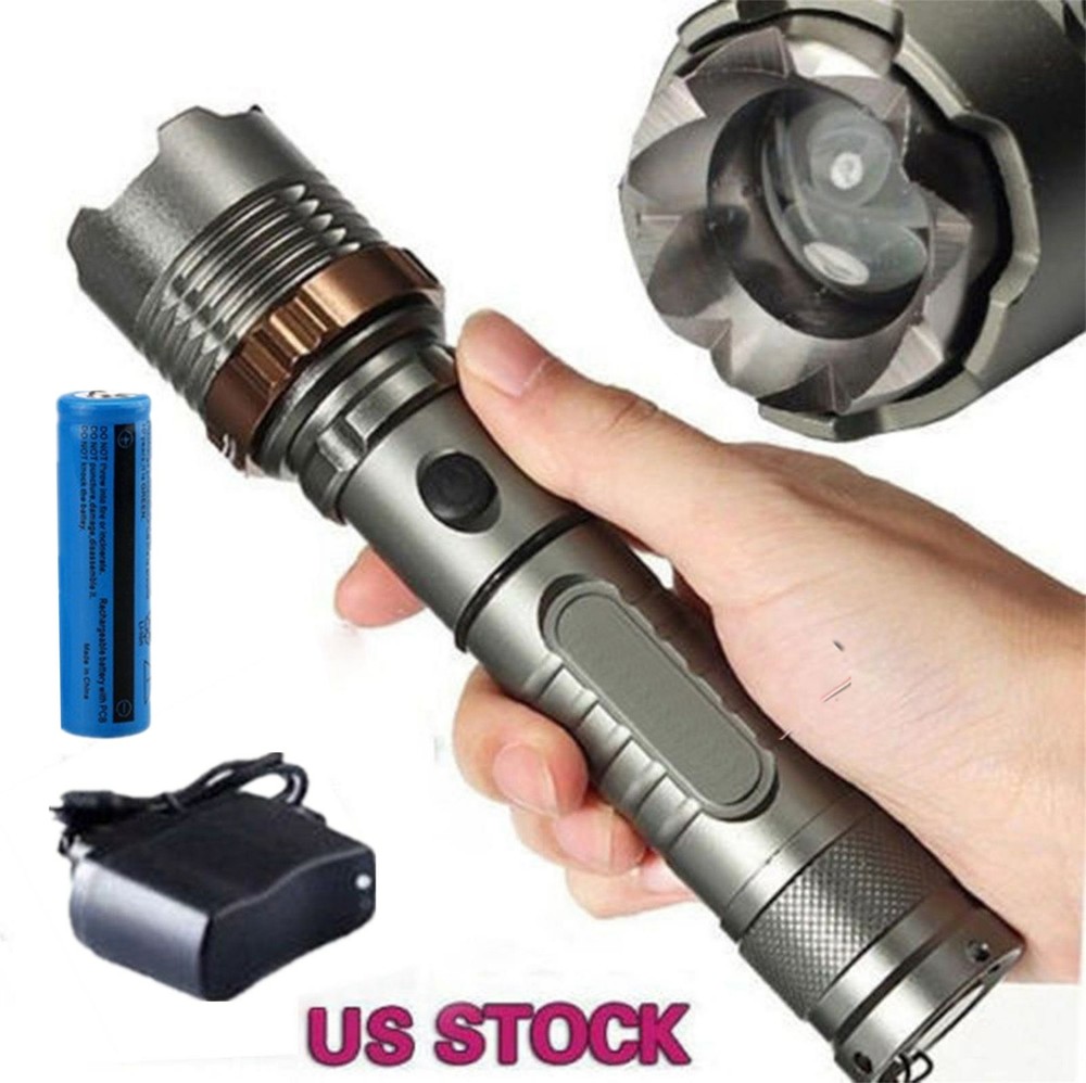 2PCS Tactical LED Flashlight Police Camping Bright Handheld Torch Rechargeable
