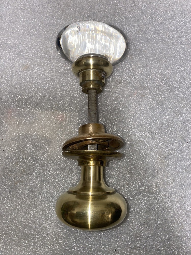 Antique Oval Glass & Brass Door Knobs with threaded original spindle