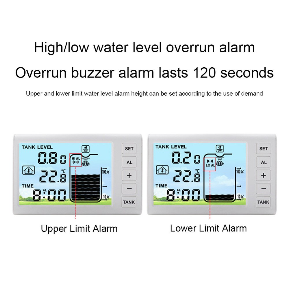 Wireless Ultrasonic Water Level Indicator Gauge Temperature Sensor Time Display