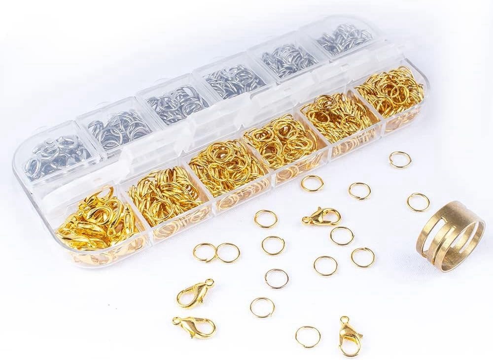 1200pcs Open Jump Rings and Lobster Clasps Jewelry Fixing Kit With Tools Gold/si