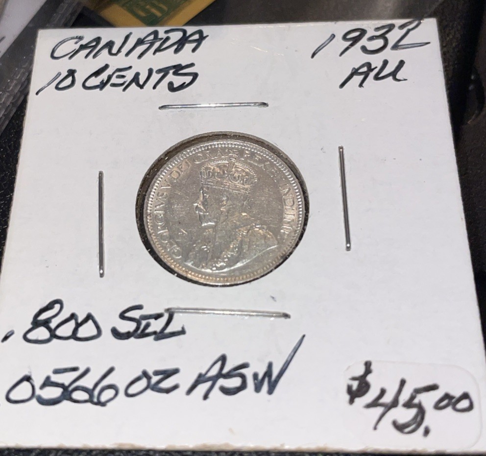 1932 Canada Silver 10 Cents AU