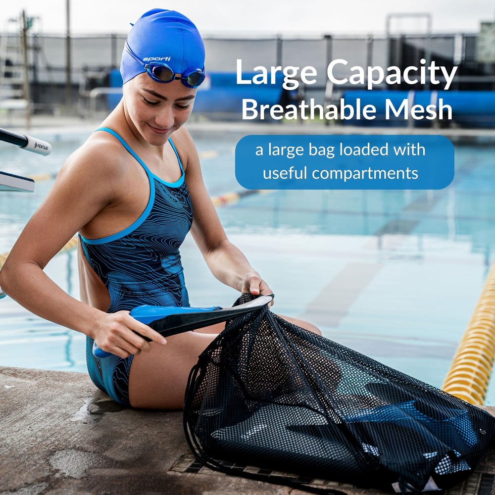 Swim Equipment Bag Mesh Drawstring Backpack Swimmer Beach Gear Storage