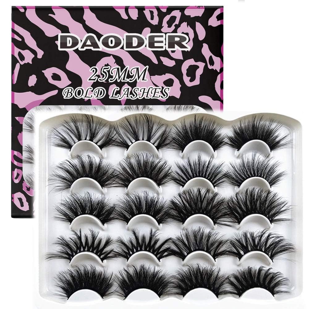 DAODER False Eyelashes 25MM Mink Lashes Dramatic Look Fluffy Long Fake Black