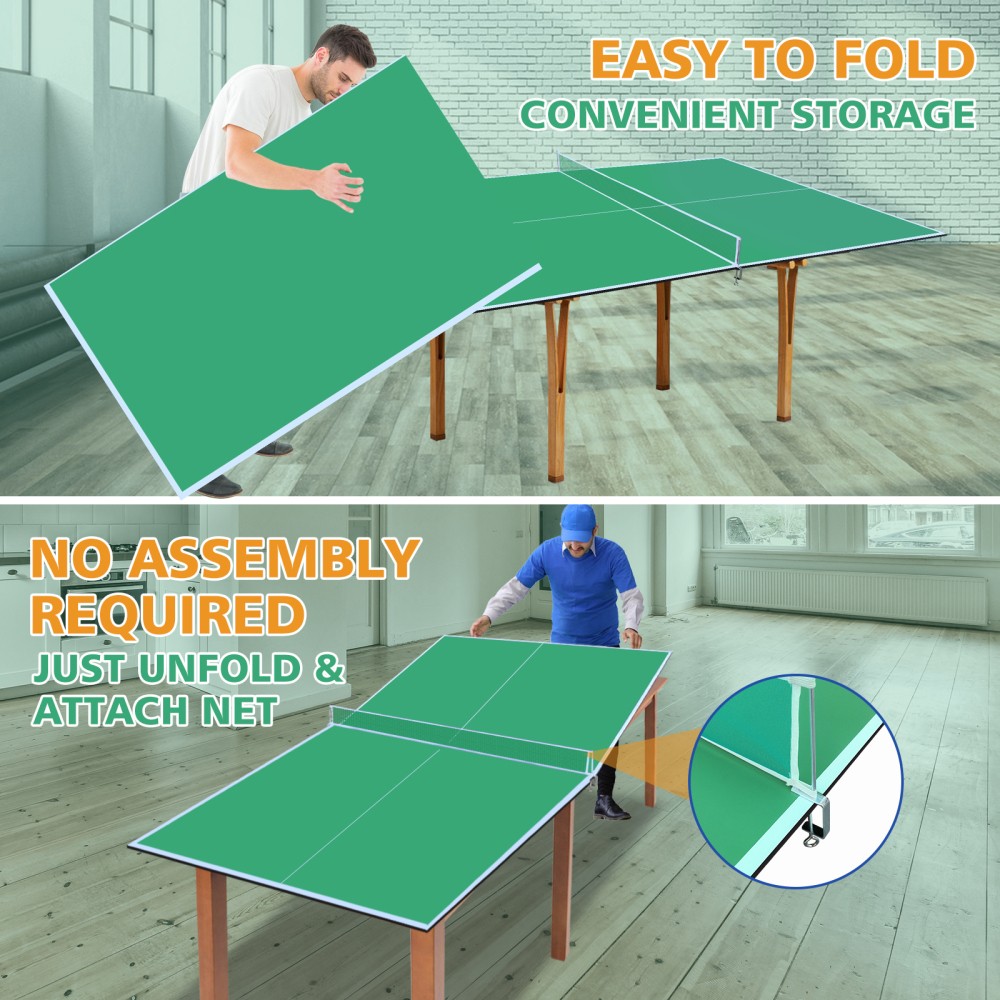 Foldable Ping Pong Table Top for Indoor Games 8.5ft Green Conversion Surface