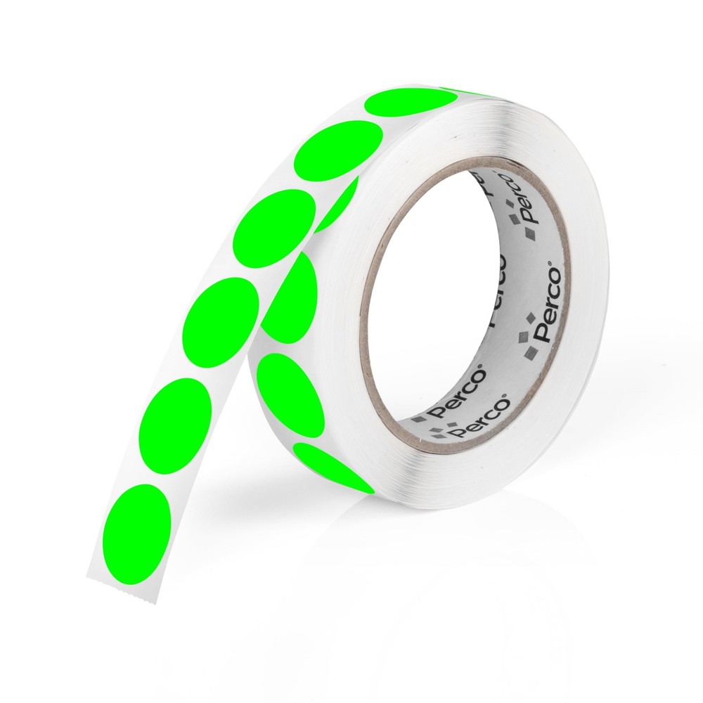 Perco Fluorescent Green 1-Inch Round Circle Dot 1 Roll,