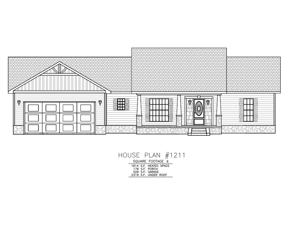 Ranch House Plans 1614 SF 3 Bed 2 Bath Split BR - #1211 Open Floor (Blueprints)