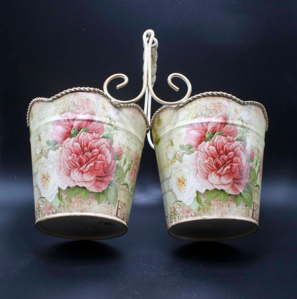 Unusual cabbage rose pattern double pail flower pot