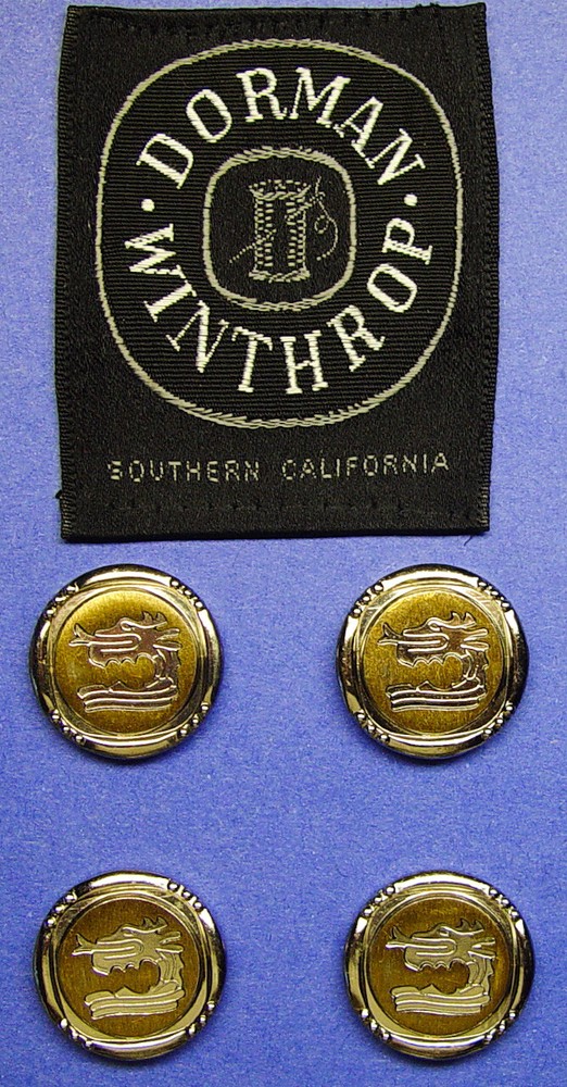 4 DORMAN WINTHROP TWO-TONE DRAGON DESIGN REPLACEMENT BUTTONS, GOOD USED COND.