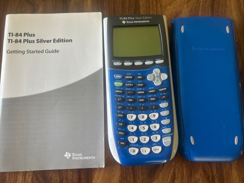 BLUE Texas Instruments TI-84 Plus Silver Edition Graphing Calculator & Guide