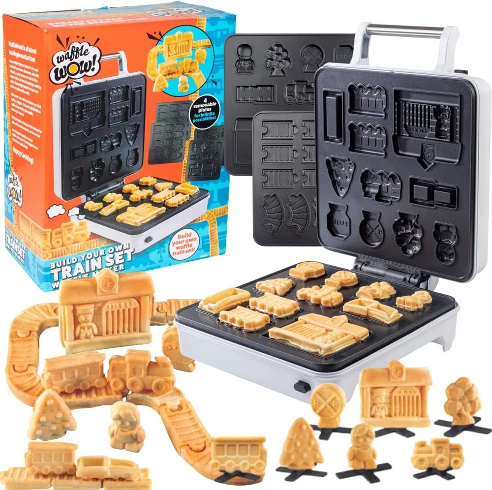Train Set Waffle Maker Build Track & Cargo Car Shaped Mini Waffles Electric Non