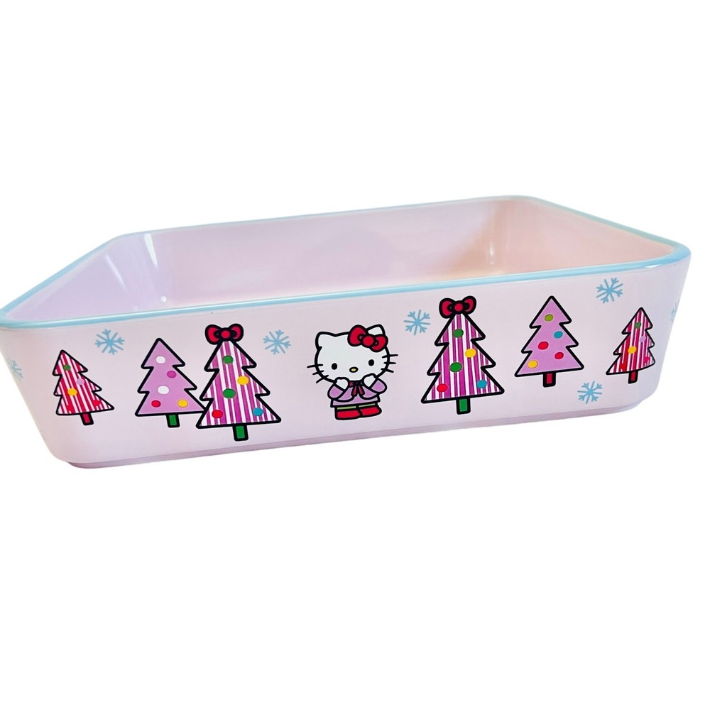Hello Kitty Square Baking Pan 9" Christmas Ice Skates Ceramic Casserole Bakeware