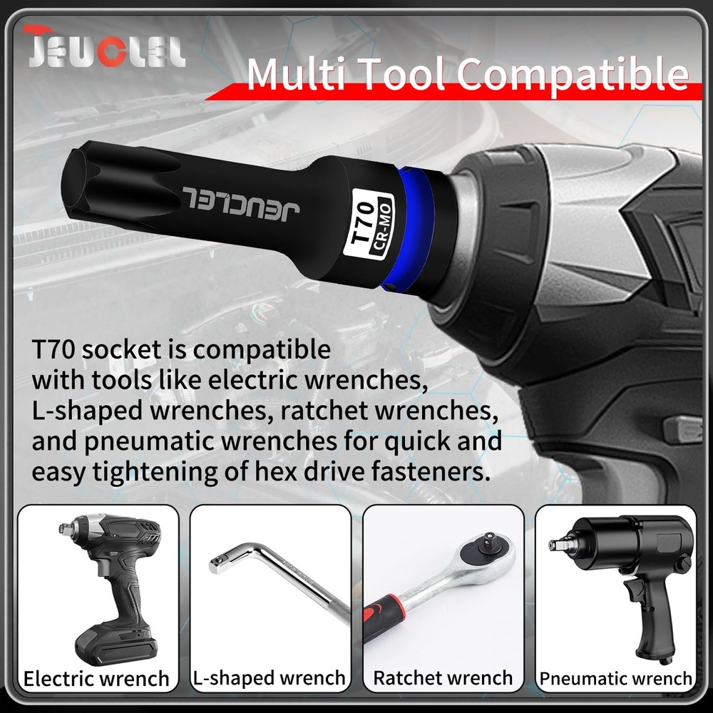 T70 Torx Bit Socket, 1/2" Drive Torx Star 6 Point Impact Bit Socket, 3-Inch, ...