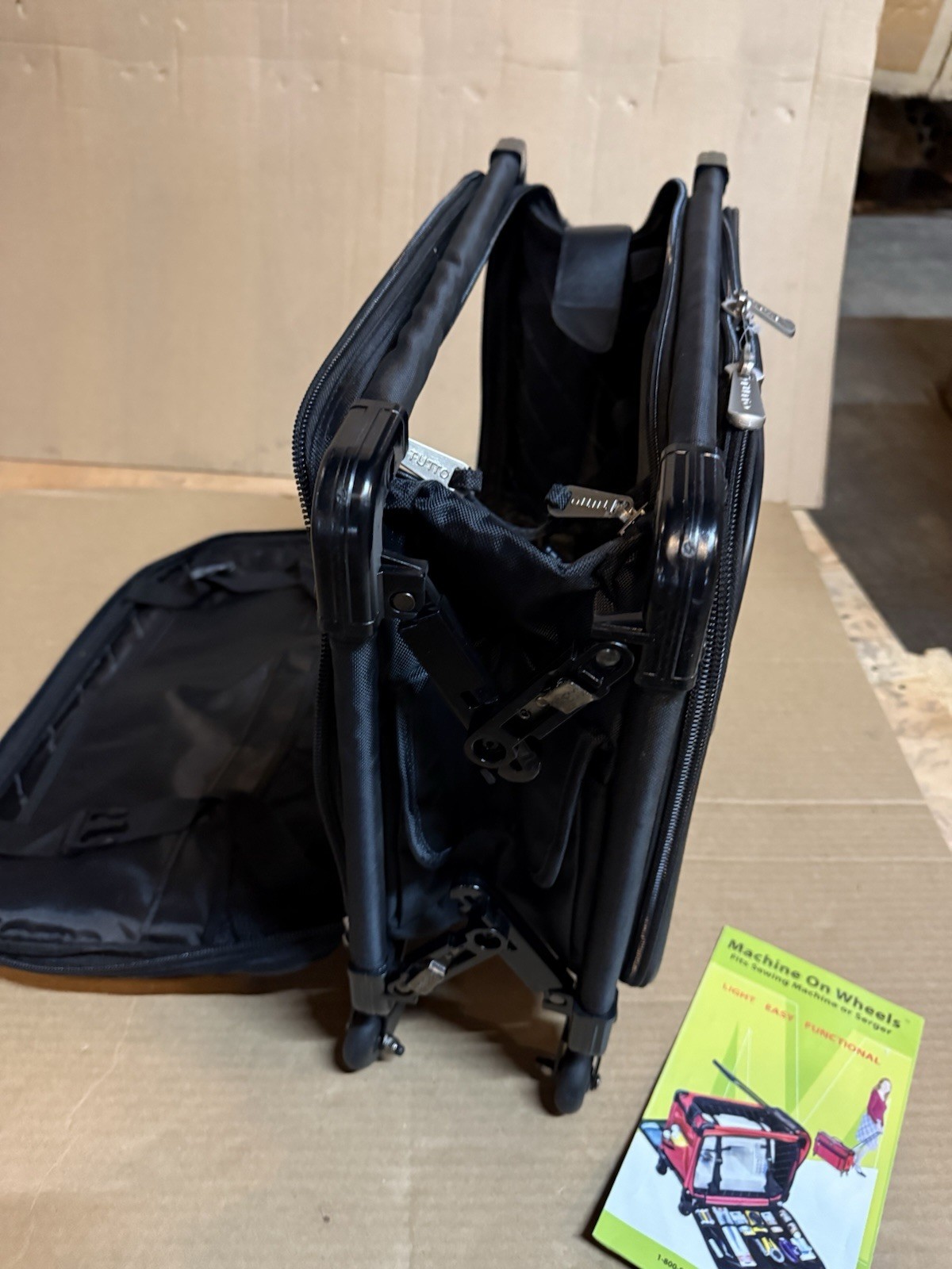 TUTTO Collapsible Black Sewing Machine Case On Wheels w/ Handle 20 x 17 x 10