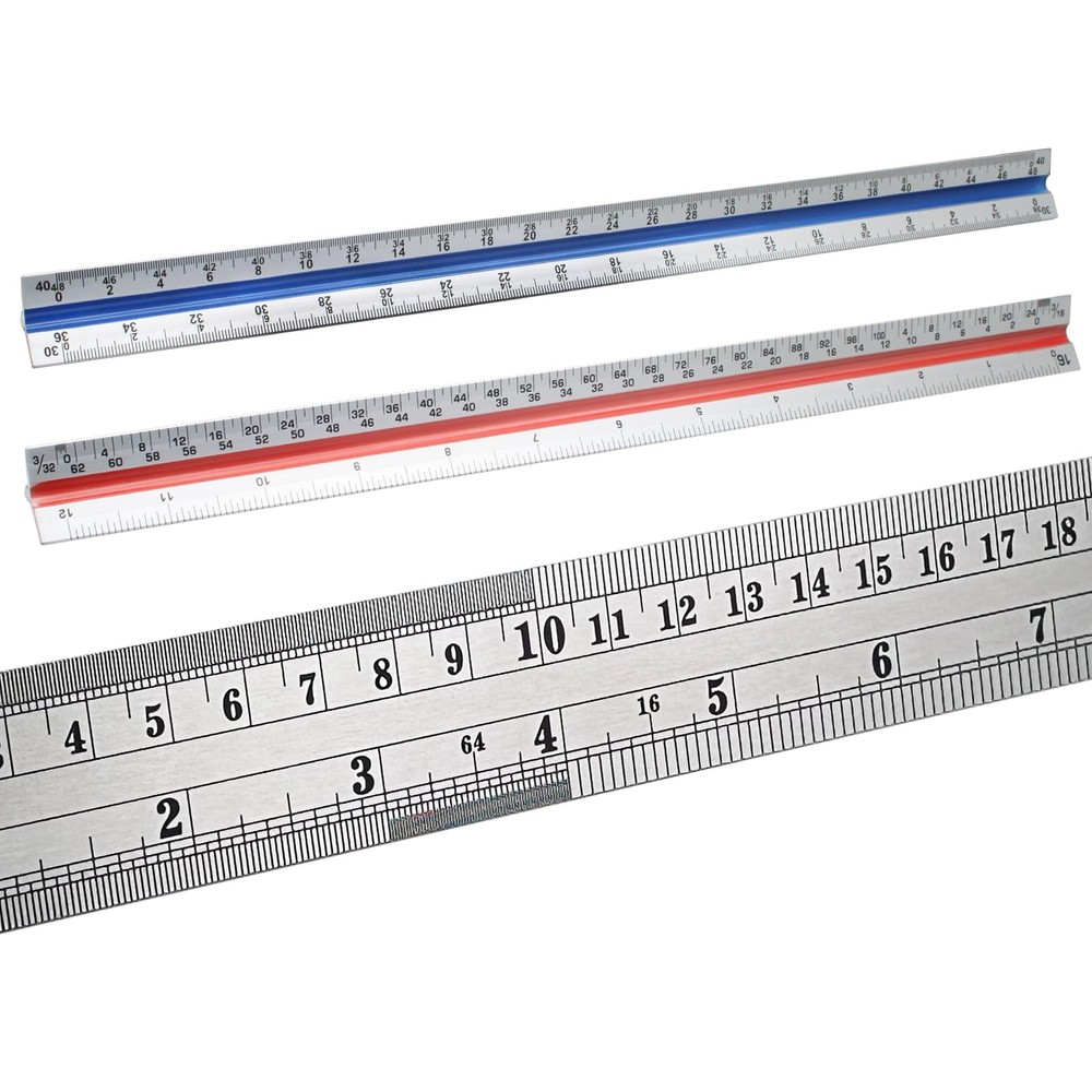 3 Pack Architectural and Engineer Scale Ruler Set, 12 Inch Aluminum Triangula...