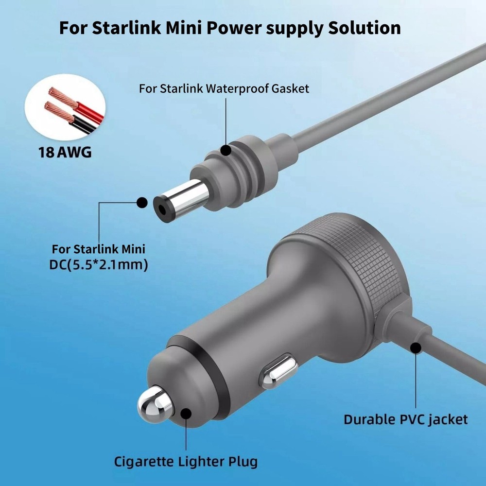 1* For Starlink Mini Power Cable Cigarette Lighter Adapter Vehicle Compatibility
