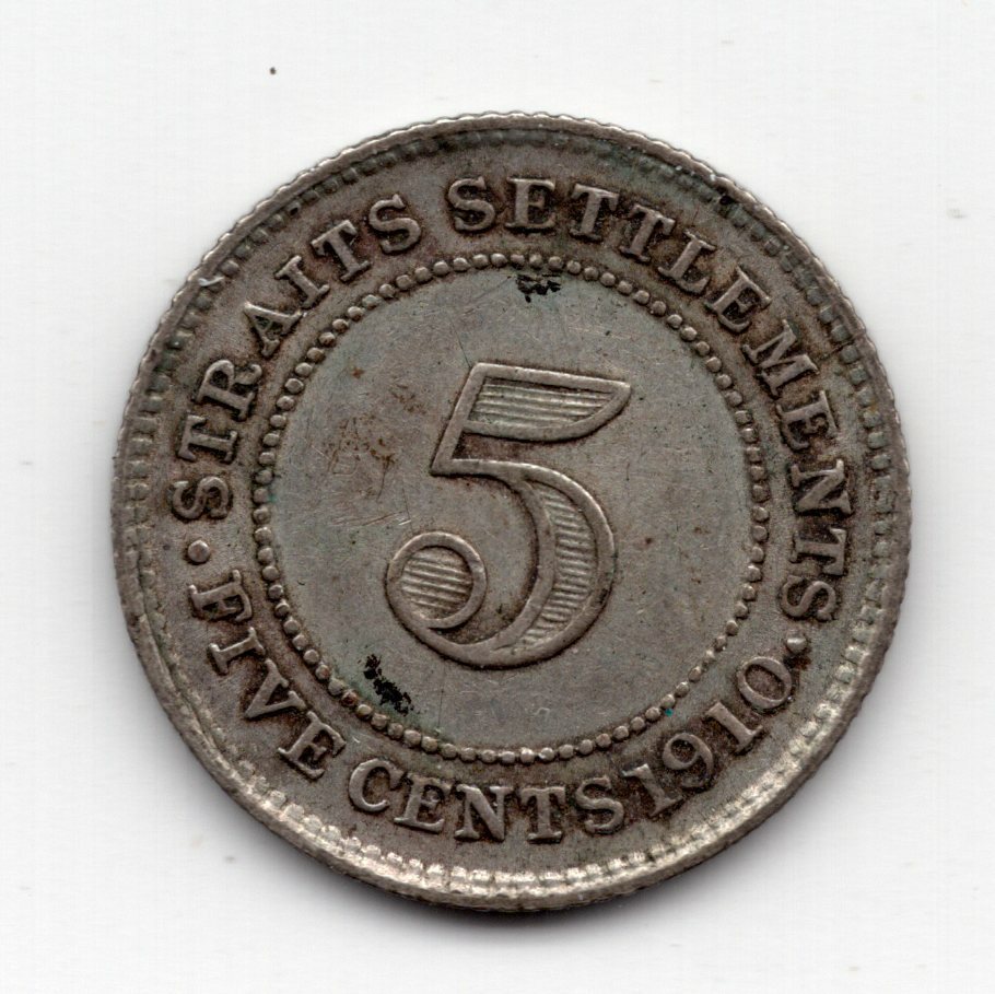1910 Straits Settlements - 5 Cents Coin