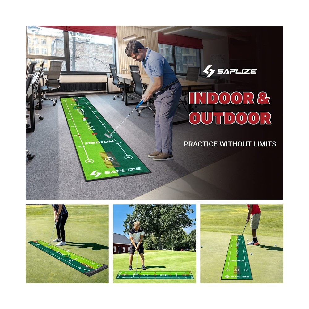SAPLIZE Two-Speed Golf Putting Practice Mat with Putting Alignment Mirror, 20...