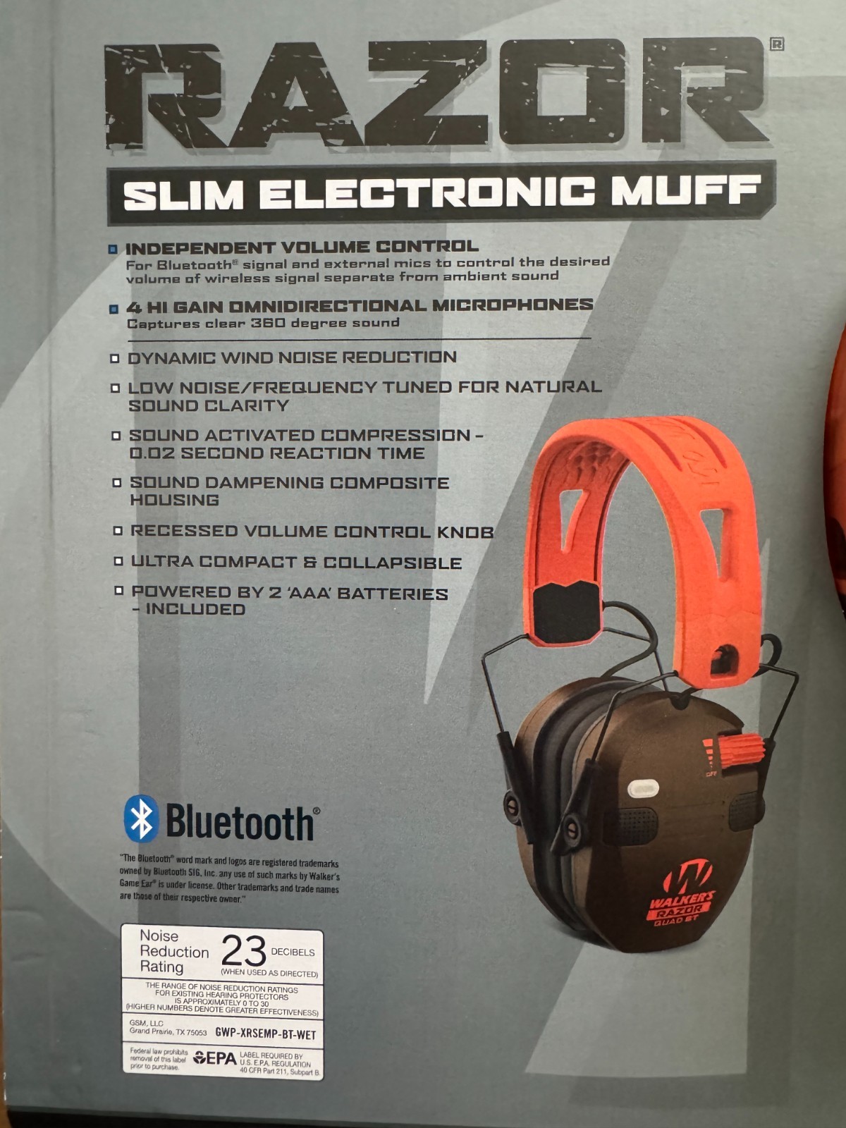 Walker's Razor Quad Bluetooth Tacti-Grip Slim Digital Muff Ear Protection | NEW