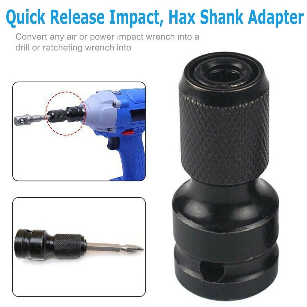 2Pcs/Set 1/2" Square Drive to 1/4" Hex Socket Adapter Converter Chuck Adapter C