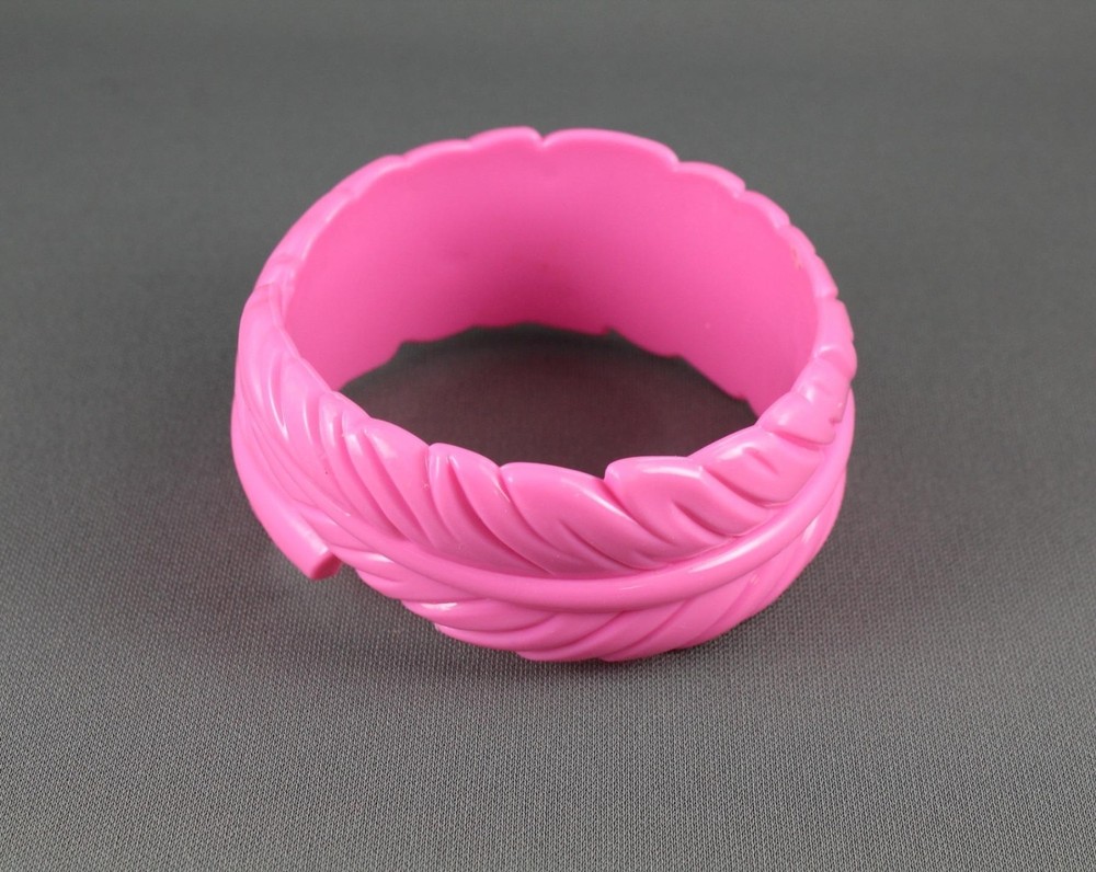 Pink leaf bangle bracelet plastic feather bangle 8.25" size circumference