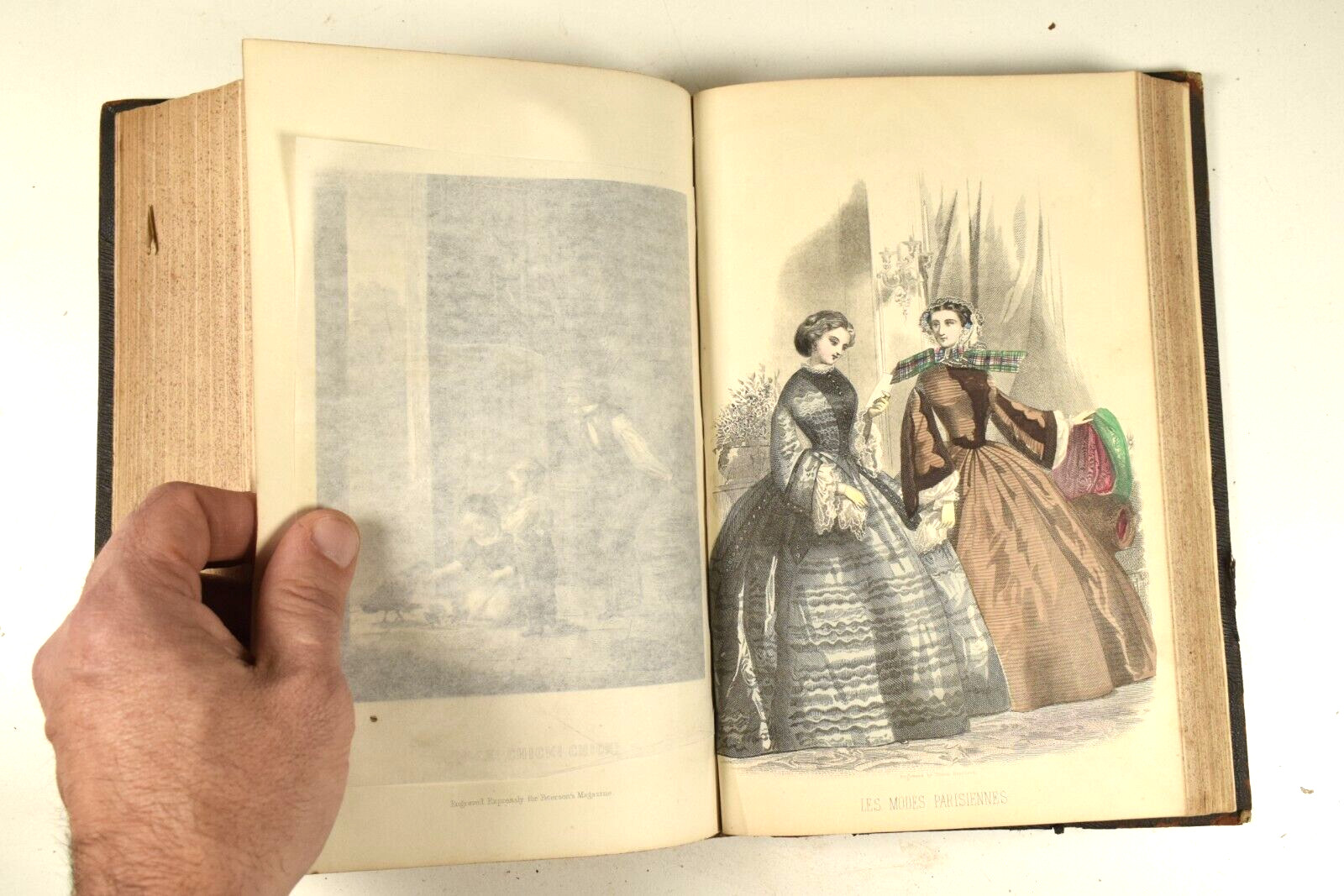 1859 Bound Peterson's Magazine Full Year w/ Hand Colored Engravings Sheet Music
