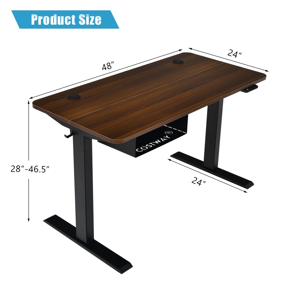 48" Electric Standing Desk Height Adjustable w/ Control Panel & USB Port Walnut
