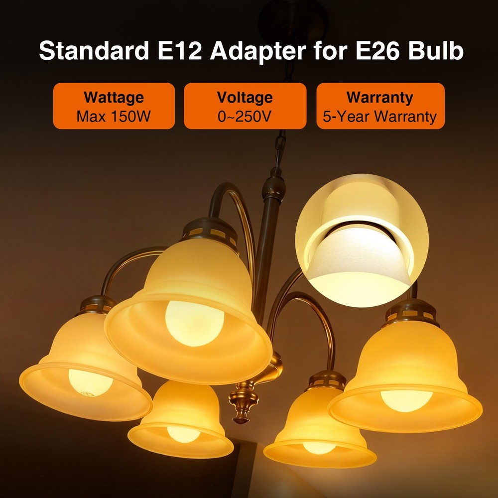 2pcs Bulbs Socket Adapters from E12 to E26 (Mini Screw to Medium Edison Screw )