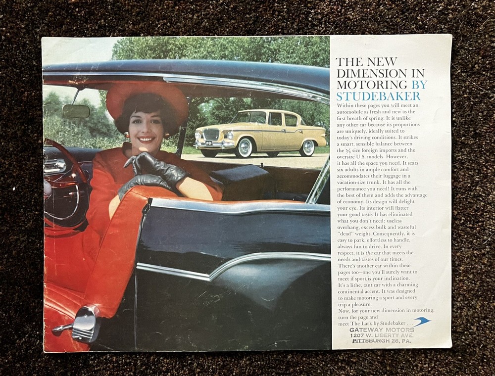 1959 Studebaker Silver Hawk Lark sales brochure ORIGINAL 12.5”