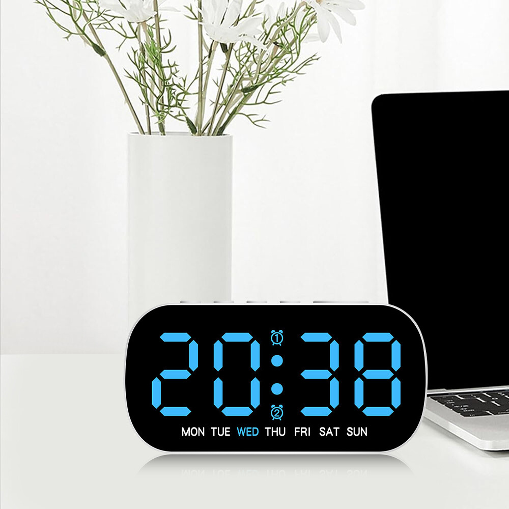 Digital LED Desk Alarm Clock LED Large Display Time Temperature Battery Snooze