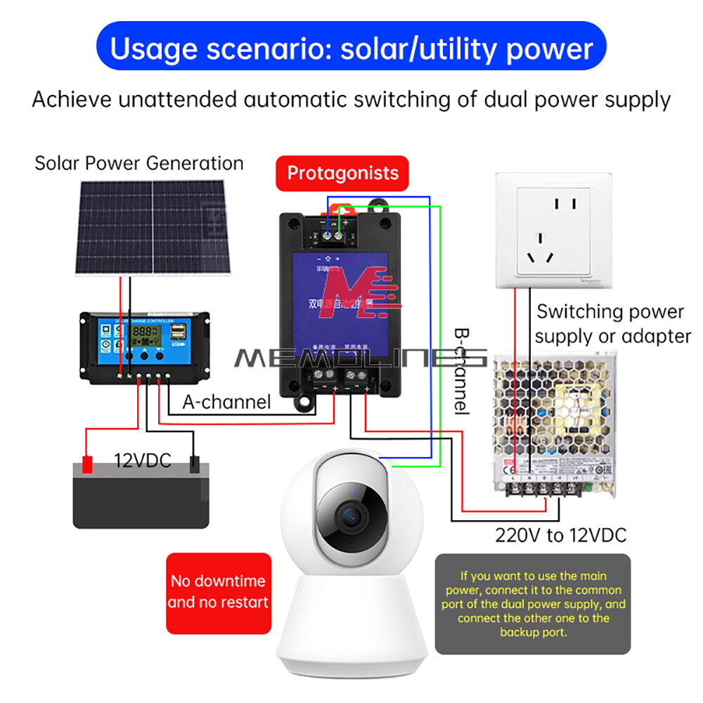 DC Dual Power Supply Automatic Switcher 2 Way High-speed Transfer Switch 5V-60V