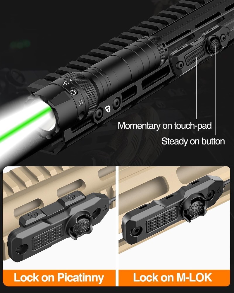 Rechargeable Mlok Tactical Flashlight with 240m Range & Waterproof Design