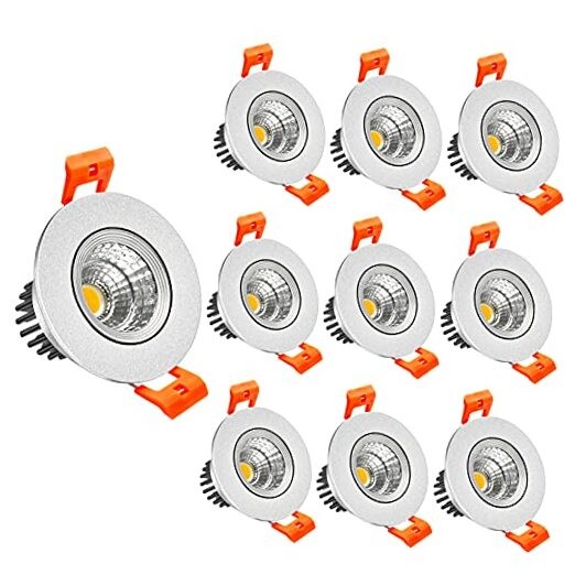 2inch LED Dimmable Downlight, 3W COB Silver Trim - 10Pack Daylight White