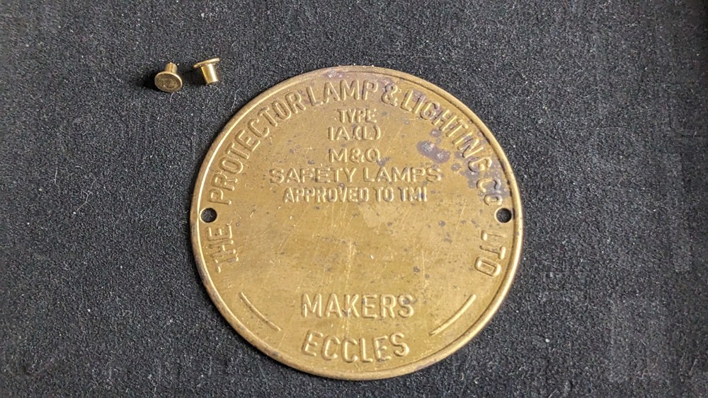 Replacement Protector type 1A(L) Miners Lamp Badge With Rivets Brass