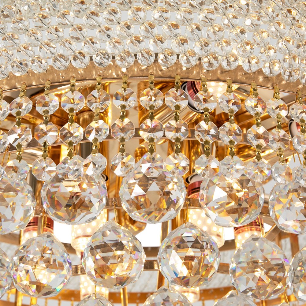 Modern Elegant Crystal Ceiling Light Gold Round Flush Mount Chandelier Lighting
