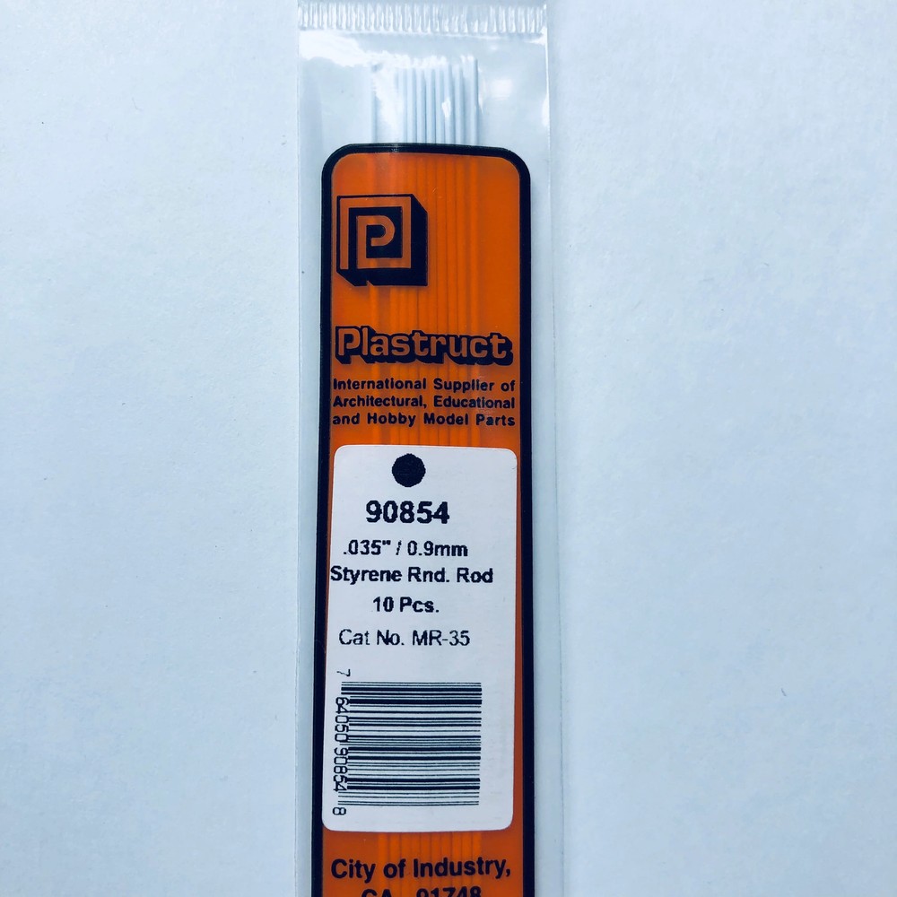 Plastruct 90854 Styrene Round Rod 0.035"x 10" (10)
