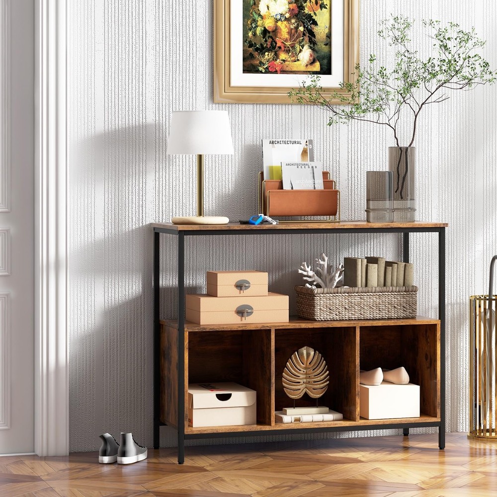 IFANNY Rustic Brown Buffet Cabinet Sideboard w/ Open Shelf & 3 Cubbies