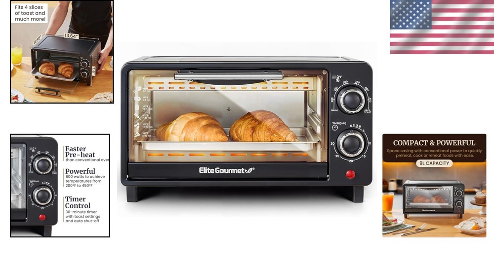Small Toaster Oven with 30-Minute Timer & Adjustable Temp