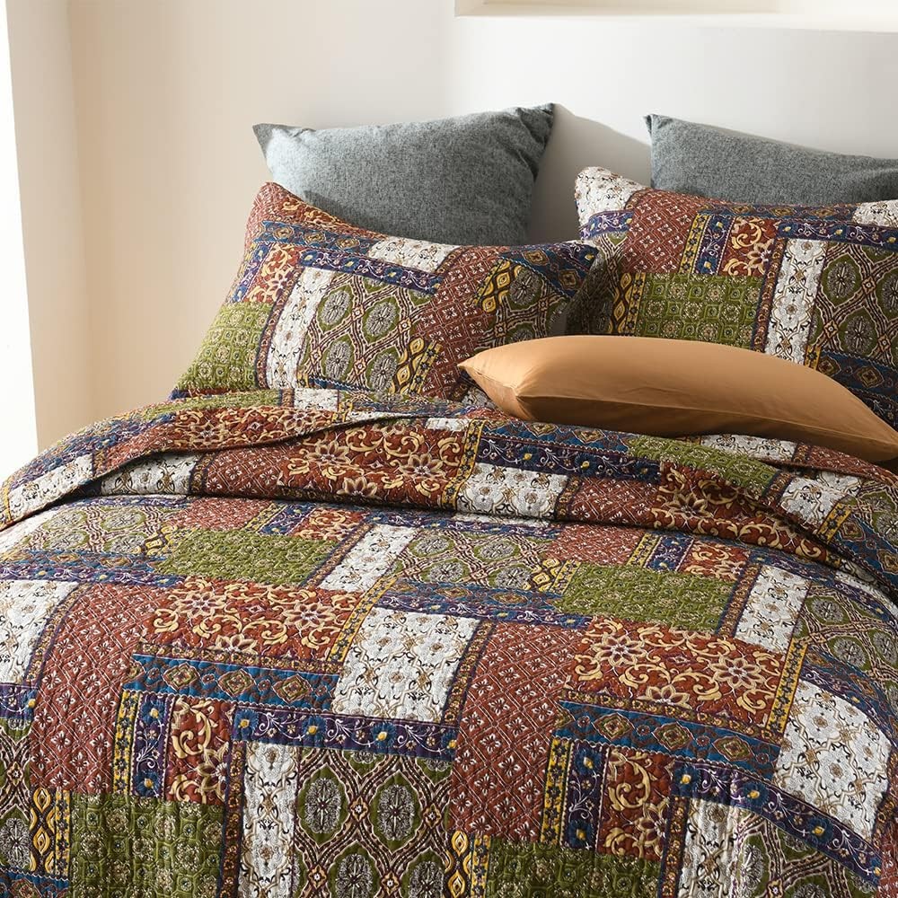 Cotton Bedspread Quilt Sets Reversible Bedding Coverlet Sets Comforter Patchwork