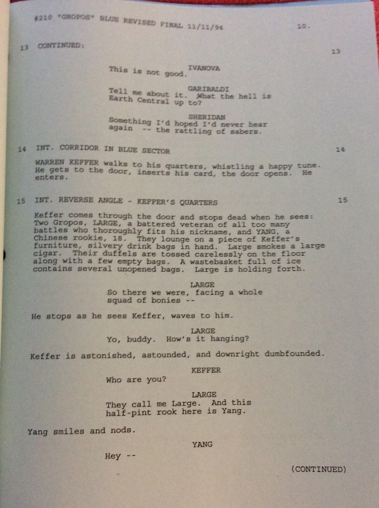 ORIGINAL SCRIPT BABYLON 5 GROPOS #210 BRUCE BOXLEITNER JERRY DOYLE CHRISTIAN