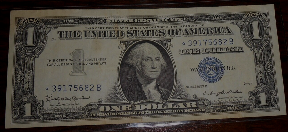 1957 B Silver Certificate Star Note ABOUT UNCIRCULATED - * 39175682 B