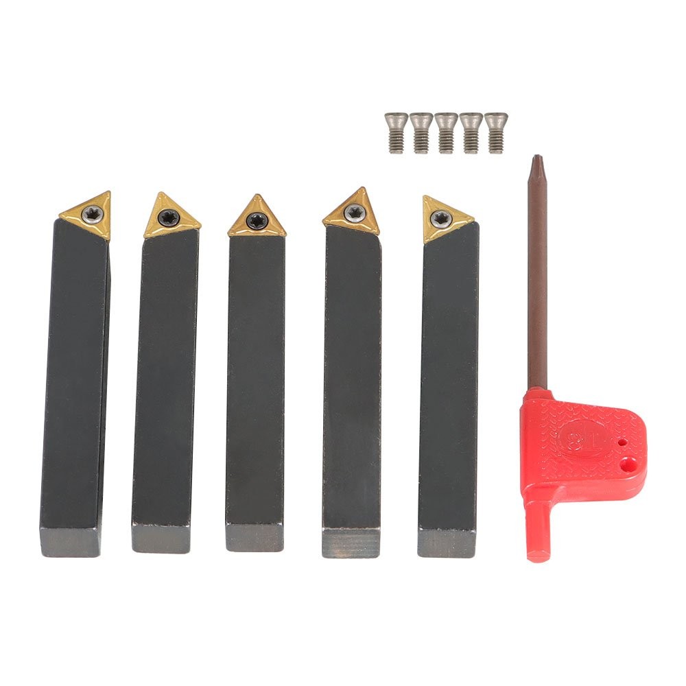 5Pcs 3/8" Lathe Indexable Carbide Insert + Turning Tooling Bit Holder Set