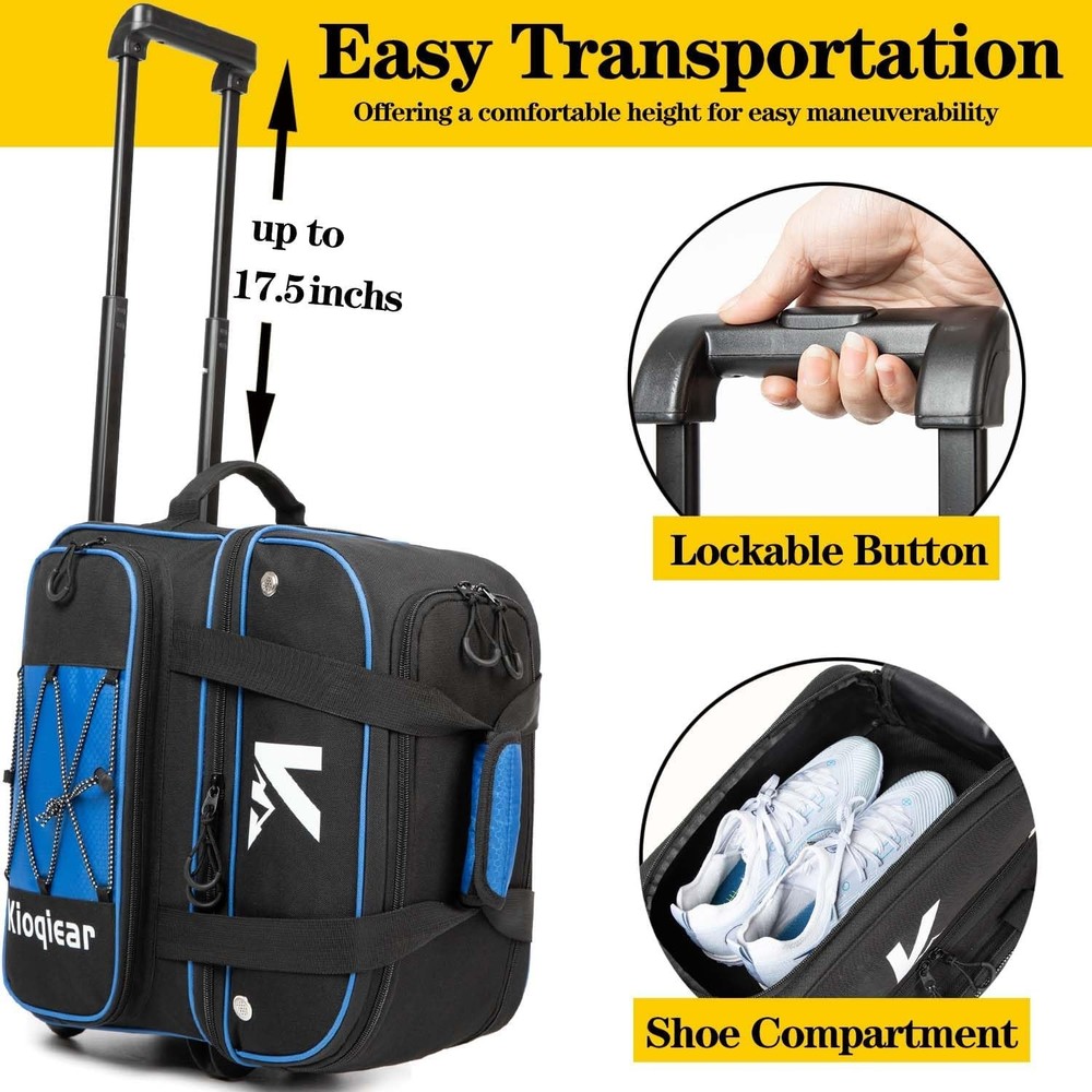Double Roller 2 Ball Bowling Bag with Large Separate Shoe Compartment and Oversi